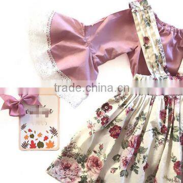 Boutique Summer Long Sleeve 2 Pieces Outfits Ruffle Vintage Dress Girl Clothes Set photo-2