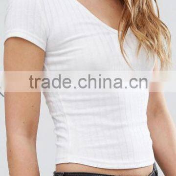 2017 Women Tank Top Ribbed V Neck Top OEM Service Machine Wash Short Sleeve Stretch Bulk Wholesale photo-2