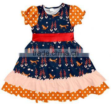 fall fox printing dress new style winter baby party wear western clothing wholesale