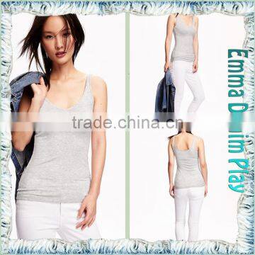 Top Style Simple Design High Quality Grey Fabric Slim Fitness Womens No Sleeves Tank T-Shirts photo-4