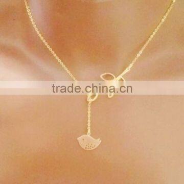 Gold Silver Bird Leaf Pendant Adjustable Metal Necklace Women Girl Necklace Friend Gift photo-3