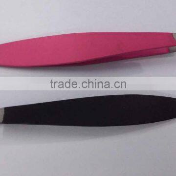 min slanted eyebrow tweezers/ top quality tweezers in black & pink color