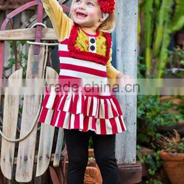 factory price bib ruffle stripe custom girls wholesale wear