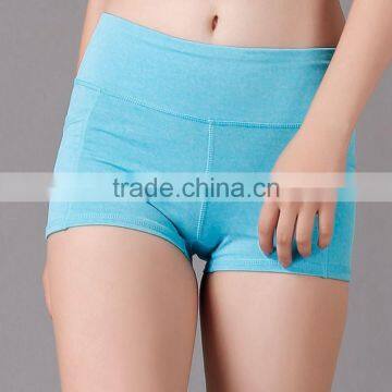 Women Color Contrast Waistband Skinny Sports Yoga Shorts with Two Side Pocket