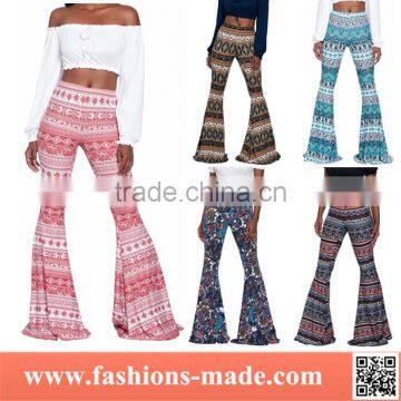 Vintage Ethnic Printed Palazzo Women Bell Bottom Flared Pants Wholesale