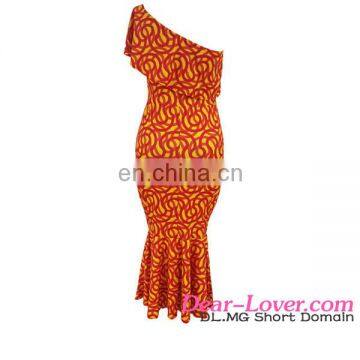 2017 Latest Design Sexy One Shoulder African Print Dress photo-4