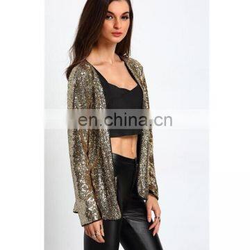 New Gold Collarless Sequined Pant Design Coat Women photo-3
