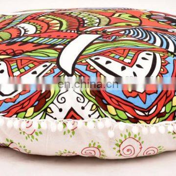 Indian Round Pillow Case Cushion Cover Elephant Face Meditation Ottoman Pouf 32" Cushion Cover