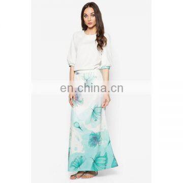 New arrival White fashion Dress digital printing Women Muslimah clothing