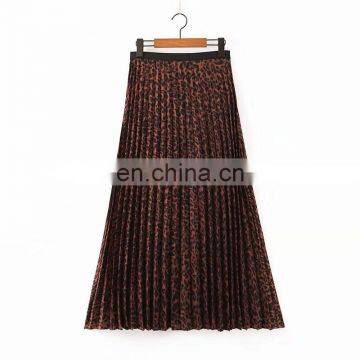 Long Elastane Waist Cheap Leopard Printing Pleats Plus Size Skirts for Fat Women photo-4
