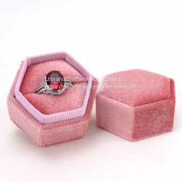 Velvet hexagonal jewelry box retro silk cloth ring box jewelry flannel jewelry box can print LOGO