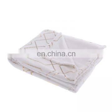 Luxury Soft Hot Gold Stamping Foil Printing Geometric Pattern Flannel Fleece Throw Blanket photo-7