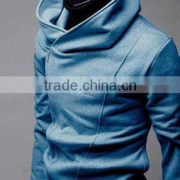 2015 Hot Sale fancy long sleeve inclined zipper men coat fleece with double pockets