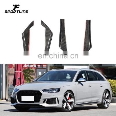 Carbon Fiber RS4 Aftermarket Bumper Front Canards Fins for Audi RS4 A4 B9 2017-2020