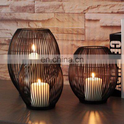 decorative pillar candle holders metal Wedding Decoration Cheap Black Cage Simple ironline Candle holder