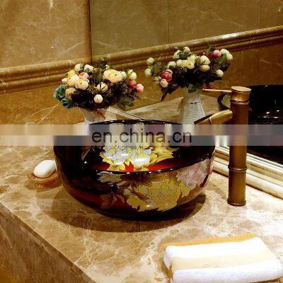 Hand Painted Big Flower Bathroom Art Ceramic Porcelain Hand Wash Face Basin Sink photo-5