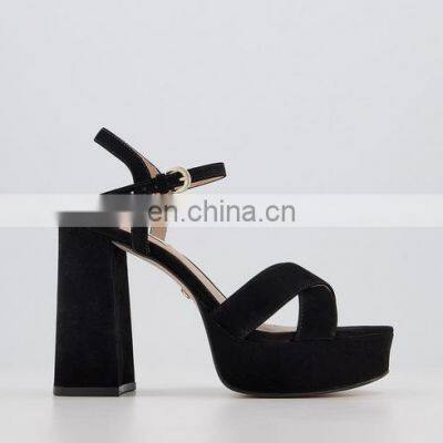 Black high block heel ankle strap platform women sandals shoes ladies cross strap heels sandal