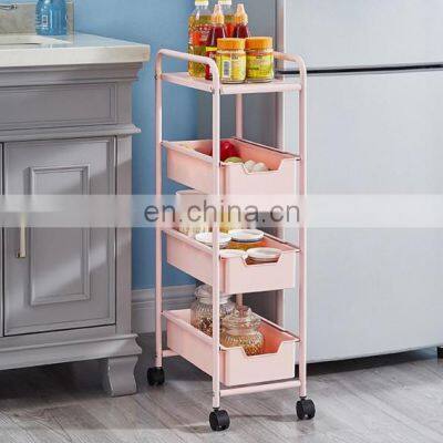 ABS 4-tier Storage Rack Utility Home Kitchen White Blue Pink Black Powder Coating Storage Hand Trolley Bathroom Storage Rack photo-5