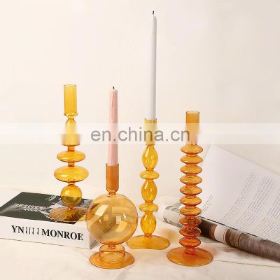 INS Crystal Candlestick Holder Nordic Candelabro Orange Porta Velas De Cristal Amber Glass Candle Holders Trending Home Decor