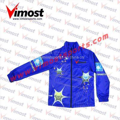 Custom Sublimation Blue Jacket of Cheap Price With Black Zipper