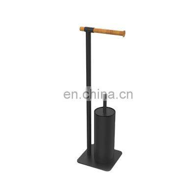 Bathroom Toilet Brush Holder Paper Holder With Bamboo Bathroom Storage Matt Black