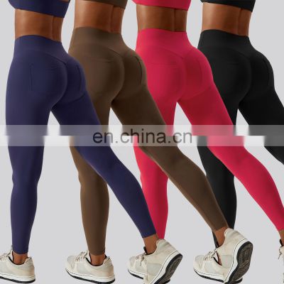 Scrunch Butt High Waist Yoga Pocket Women Leggings Custom Gym V Shape Back Sports Pants 78nylon 22spandex