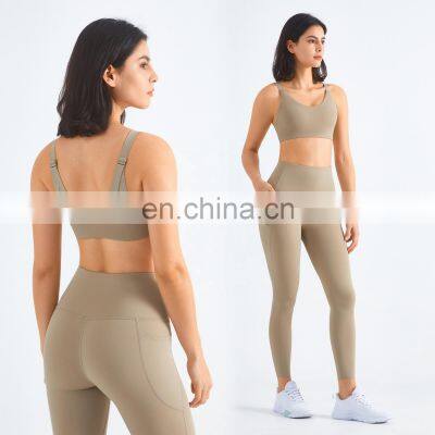 2 Pcs Recyclable Women High Impact Fitness Yoga Sets Adjustable Strap Sport Wear