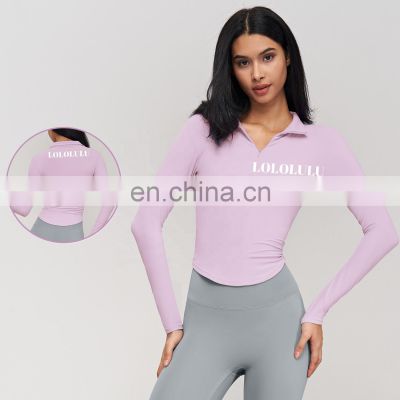 Long Sleeve Quick Dry U Hem Yoga Tops Wear Women Custom Quarter Zip Gym Sports T Shirts Clothing