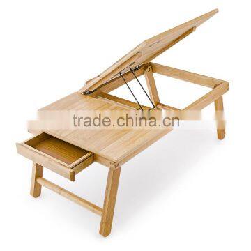 Bamboo Multi-Position Adjustable Laptop Computer Desk & Serving Bed Tray With Drawer photo-3