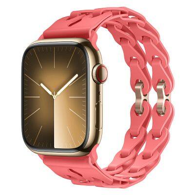 Leyi Hot Locking Loop Watchband for Iwatch 49MM 45mm Sport Series Silicone Bracelet Watch Double Interlocking Silicone Strap