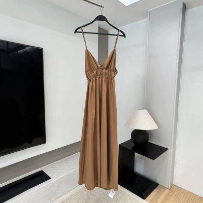 European and American style sexy backless V-neck slim fit hanging flute dress