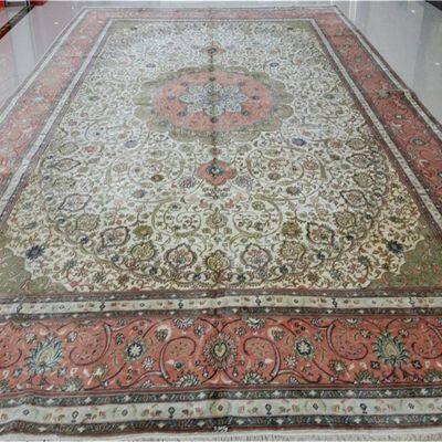12x18ft large size beige color handmade silk persian carpet for villa living room
