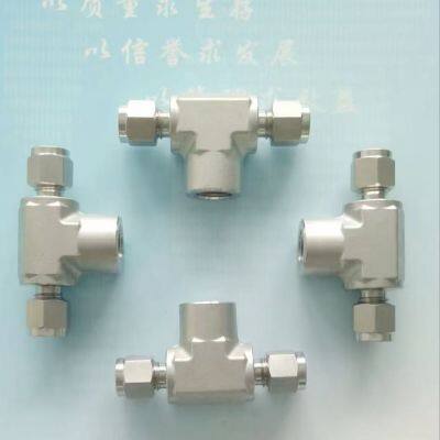 Accesorio en T de doble ferrule de acero inoxidable 304 para sistemas hidráulicos de alta presión