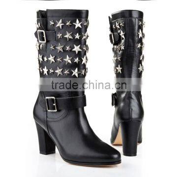 Chunky Heel High Ankle Boots Five Star Embelished Front Buckle Rubber Boots Wholesale Women Shoes Boots photo-4