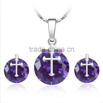 Platinum Plated Purple Clear Crystal Jewelry Set FQ-J36