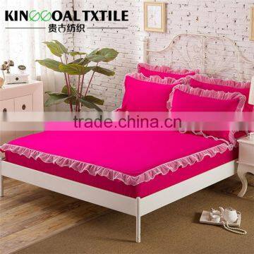 Pink 100% Bamboo Fitted Sheet 300TC/400TC With Lace Decoration photo-5