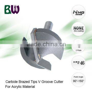 Tungsten Carbide Brazed Tips V Groove Cutter For Acrylic Material