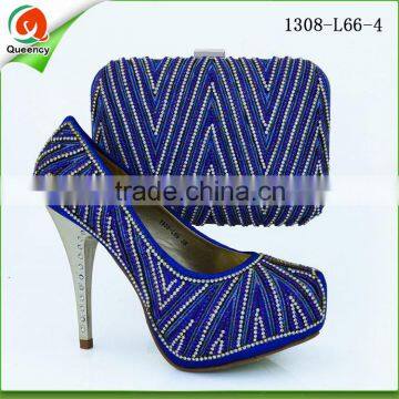 Champagne Wholesale Fashion Women High Heels Italian Shoes and Bag Set With Stone photo-4