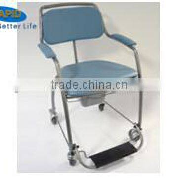 Mobile steel commode chair with wheels