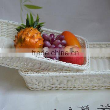 White rectangular PP rattan display basket in supermarket