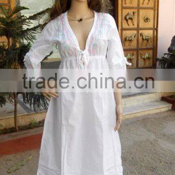 Indian hand embroidered white chikan dresses kaftans