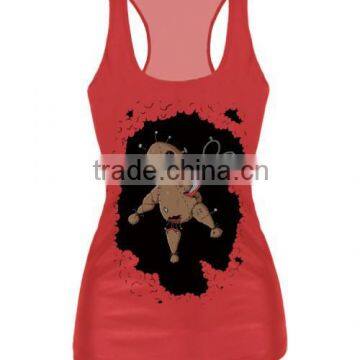 2015 Top Design Hot Girls in Tight Tank Tops, 3D Digital Printed Red Cheap Tank Tops