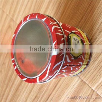 Hot selling customized vintage tin can plastic caps round tin cans clear lids