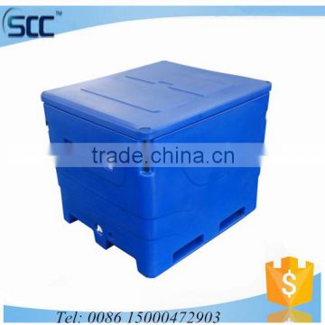 Rotational mold insulated fish storage bin, fish bins for storage and transport cold