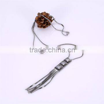 Real 18k Light Gold Plated Fashion 3 Square Design CZ Diamond With Tassels Long Chains Necklaces for Women Girls Jewelry photo-4