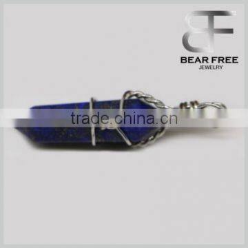 Wire Wrap Gemstone Crystal Quartz Healing Point Chakra Pendants for Necklace Lapis Lazuli