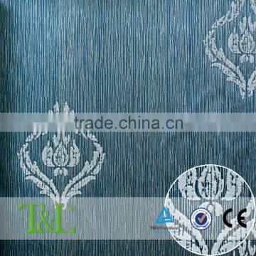 Blue long fiber backed flocking Italian wallpaper