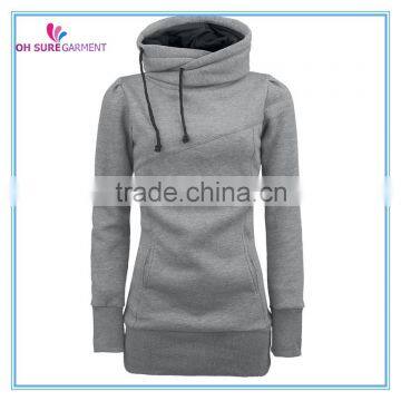 100% cotton high neck sweatshirt fleece hoodie for women