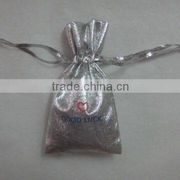 HOT SALE ! Metallic Silver Fabric Gift Bag Pouch