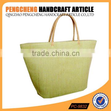 Beautiful green jute with paper straw bag women shopping handbags